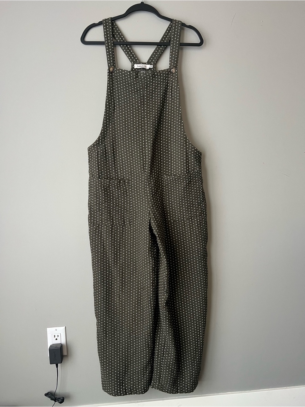 Olive Polka Dot Cotton-Blend Overalls Jumpsuit
